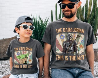 Retro Starwars The Mandalorian & GroguShirt, Dadalorian And Kidalorian Shirt, Disneyland Dad And Son Shirt, Father's Day Gift