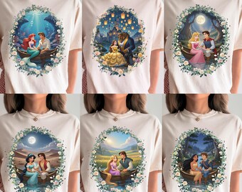 Retro Comfort Colors Disney Prince and Princess Shirt, Coquette Disney Princess Tee, Disney Girl Trip Tee, Disney Group Shirt