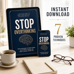 Anxiety Relief Workbook | CBT Worksheets for Overthinking | Stop Overthinking PDF | Mindset Journal | Stress Relief | Mental Health Gift