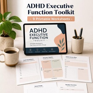 ADHD Executive Function Toolkit | 9 Printable Worksheets | Adult ADHD Planner | Organization & Productivity Aid | Task Management and Focus