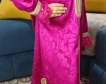 Elegante vestido de fiesta estilo jallaba marroquí para niñas de 4 a 5 años - rosa