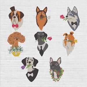 Dapper Dog Machine Embroidery Design Set Of 8, Instant Download Digital, 5 Size