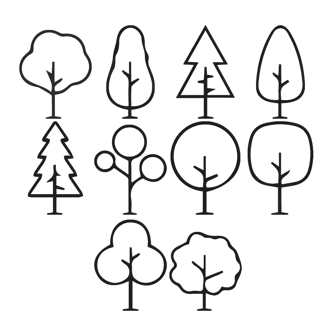 Tree Outline Embroidery Design Bundle, Forest Tree Outline Machine ...