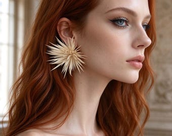 Wedding Bridesmaid Feather Stud Earrings, Jewelry Gift for Her,Handmade Statement Bridal Earrings, Couture Runway Pom Earrings