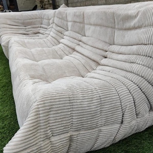 Ligne Roset Togo soffa beige manchester – hörnsektion och 3-sits, modulär 50-talsmodern bild 2