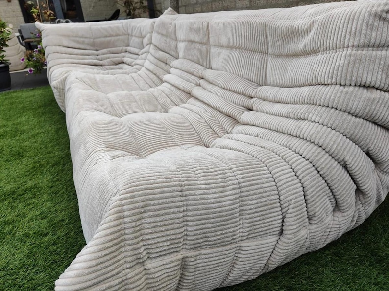 Ligne Roset Togo soffa beige manchester – hörnsektion och 3-sits, modulär 50-talsmodern bild 2