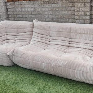 Ligne Roset Togo soffa beige manchester – hörnsektion och 3-sits, modulär 50-talsmodern bild 6