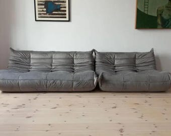 Ligne Roset Togo Sofa Set Elefant Grauer Samt - 2-Sitzer & 3-Sitzer