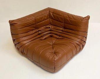 Ligne Roset Togo Corner Sofa Brown Leather – Mid Century Modern Designer Sectional Lounge Couch