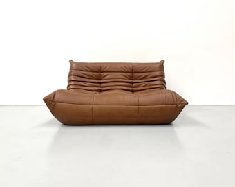 Ligne Roset Togo Sofa 2 Seater Brown Leather – Mid Century Modern Designer Lounge Couch