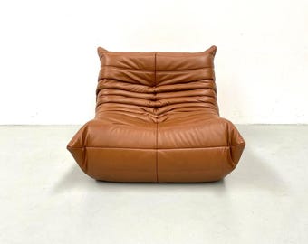 Ligne Roset Togo Lounge Chair Dark Cognac Leather