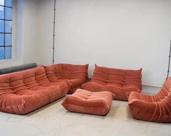 Ligne Roset Togo Sofa Set Coral Corduroy – 5 Piece Modular Sectional