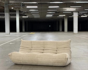 Sofá Ligne Roset Togo de 3 plazas bouclé beige - Sofá de diseño de tejido estructurado