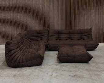 Conjunto de sofás Ligne Roset Togo en Alcantara marrón: de 2 plazas, de 3 plazas, esquinero y otomana.