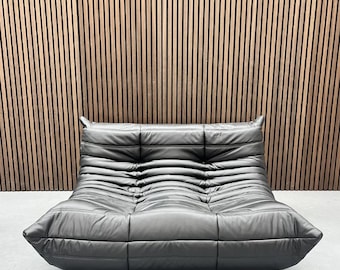 Ligne Roset Togo Sofa 2-Sitzer Schwarz Leder - Mid Century Modern Designer Lounge Couch