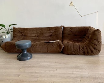 Vintage Ligne Roset Togo soffgrupp Alcantara – 3-sits och hörnsoffa, 50-talsmodern