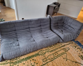 Ligne Roset Togo Corner Sofa + 3 Seater Grey Fabric – Modular Mid Century Modern Lounge Couch