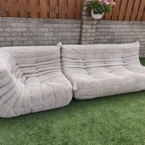 Ligne Roset Togo soffa beige manchester – hörnsektion och 3-sits, modulär 50-talsmodern bild 1