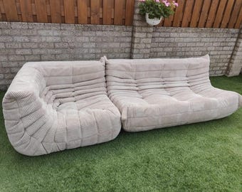 Ligne Roset Togo Sofa Beige Corduroy – Corner Section & 3 Seater, Modular Mid Century Modern
