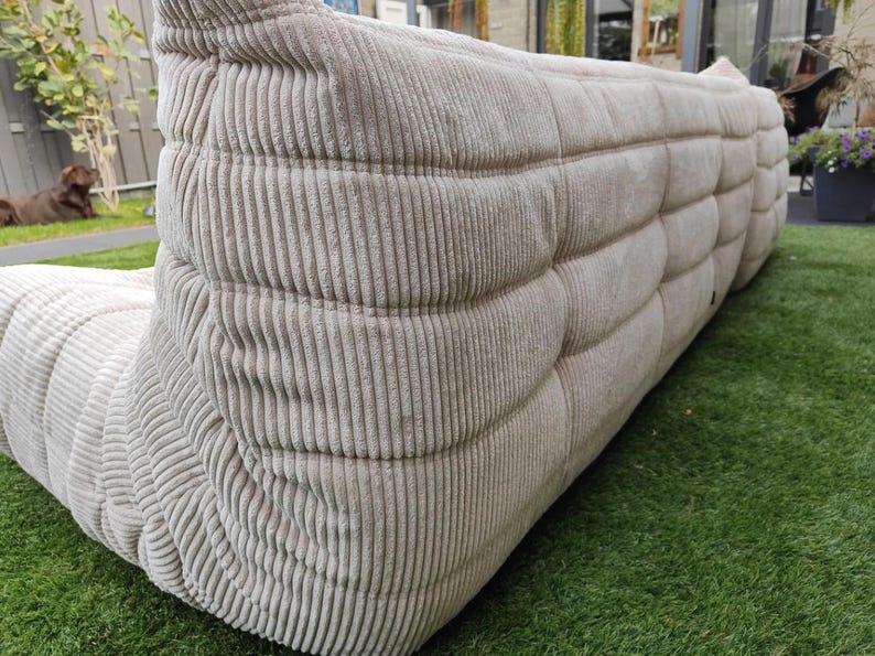 Ligne Roset Togo soffa beige manchester – hörnsektion och 3-sits, modulär 50-talsmodern bild 3