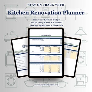 Küchenrenovierungsplaner (Tabellenkalkulation) | Küchenbudget-Tracker | Google Sheets- und Excel-Vorlage | Küchenplaner für Großbritannien