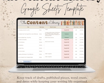 Google Sheets Writing Content Library, Author Project Tracker (Digital Download)