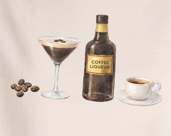 Espresso Martini PNG | Coffee Cocktail Illustration | Bar Cart Drink Clipart | Coffee Lover T-Shirt Design