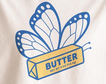 Butterfly Pun PNG | Funny Food Clipart | Retro Butter Stick Graphic | Quirky Novelty Shirt Design