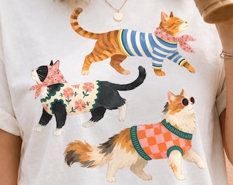 Fashion Cat PNG | Colorful Pet Clipart | Retro Outfit Graphic | Stylish Animal Shirt Design