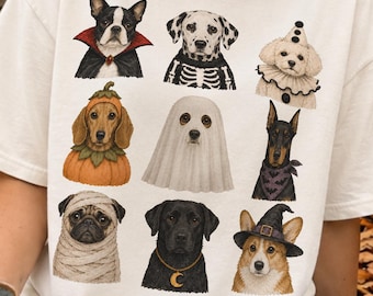 Imagen PNG de perro de Halloween / Imágenes prediseñadas de perros de otoño / Gráfico de disfraz de mascota espeluznante / Diseño de camiseta divertida de Halloween