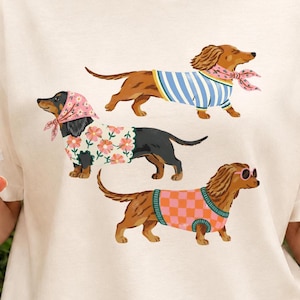Dachshund PNG / Clip art de perro salchicha / Gráfico de mascota retro preppy / Diseño de camiseta de perro colorido