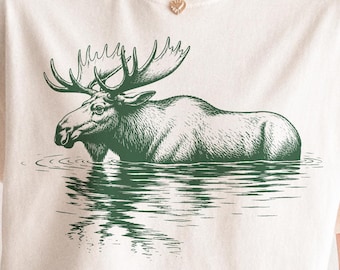 Moose PNG | Wildlife Clipart | Vintage Animal Graphic | Rustic Forest Outdoor Illustration | Nature Shirt Design
