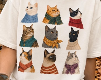 Cozy Cats PNG | Fall Cat Lover Clipart | Sweater Pet Graphic | Autumn Animal Shirt Design