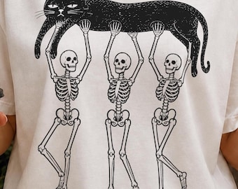 Skeleton Black Cat PNG | Funny Halloween Clipart | Quirky Animal Graphic | Spooky Shirt Design