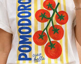 Striped Tomato PNG | Italian Summer T-Shirt Design | Mediterranean Clipart | Foodie Pasta Lover Graphic