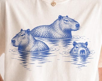 Capybara PNG | Wildlife Clipart | Vintage Animal Graphic | Quirky Water Illustration | Nature Lover Shirt Design