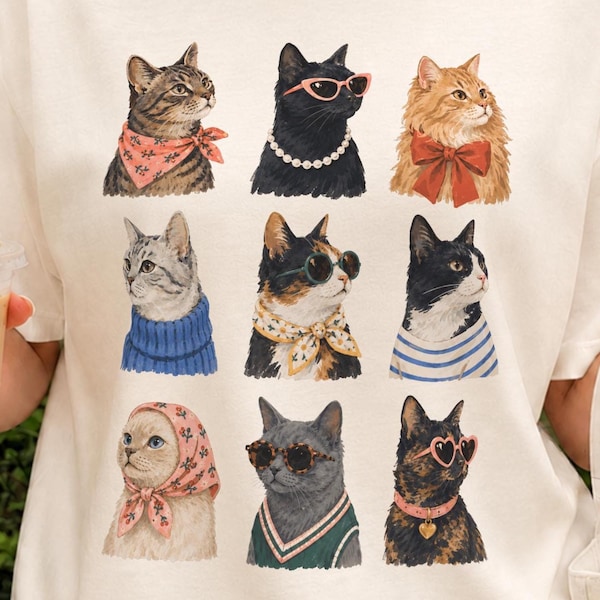 Stylish Cat PNG | Cat Clipart Graphic | Trendy Animal Shirt Design | Fashion Pet Lover Illustration