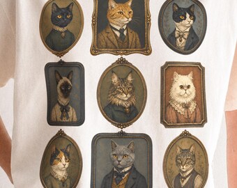Vintage Cat Portrait PNG | Victorian Animal Clipart | Antique Gallery Graphic | Dark Academia Shirt Design