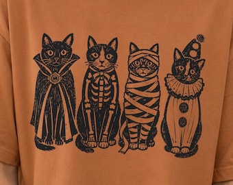 Halloween Cats PNG | Vampire Skeleton Mummy Clipart | Spooky Animal Graphic | Costumed Cat Shirt Design