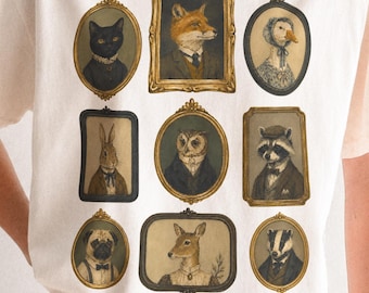 PNG de animales vintage / Diseño de camiseta de estilo academia oscura / Gráfico victoriano peculiar / Clip art de retrato de bosque enmarcado