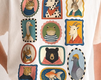 Retrato de animal PNG / Gráfico de pared de galería ecléctica / Diseño de camiseta de arte maximalista / Imágenes prediseñadas de animales enmarcadas