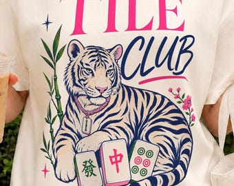 Mahjong PNG | White Tiger Clipart | Mahjong Club Graphic | Game Night Party Shirt Design