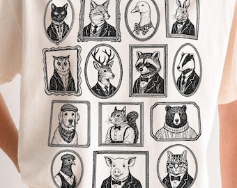 Vintage Animal Portrait PNG | Framed Wildlife Clipart | Antique Gallery Graphic | Animal Lover Shirt Design