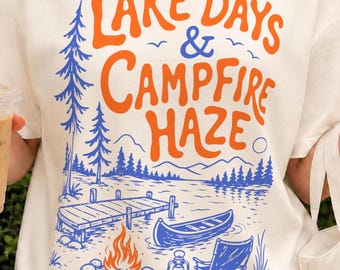 Lake Life PNG | Summer Camping Vacation Clipart | Outdoor Adventure Nature Graphic | Campfire Shirt Design