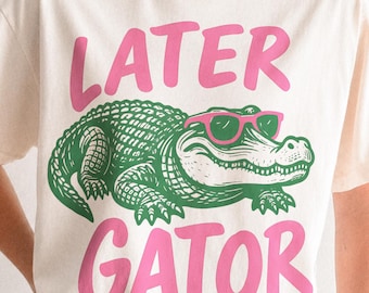 Later Gator PNG | Funny Alligator Clipart | Retro Animal Graphic | Preppy Summer T-Shirt Design