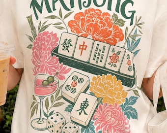Mahjong PNG | Floral Tile Clipart | Cocktail Game Night Graphic | Vintage Mahjong Shirt Design