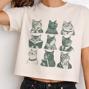 Bookish Cats PNG | Vintage Reading Cat Clipart | Book Lover Graphic | Retro Literary Shirt Design image 2