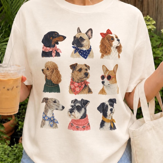 Preppy Dog PNG | Colorful Pet Clipart | Dog Lover Shirt Design | Coquette Animal Sublimation Graphic