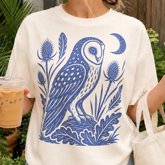 Barn Owl PNG | Vintage Wildlife Clipart | Botanical Moon Graphic | Gothic Animal Shirt Design