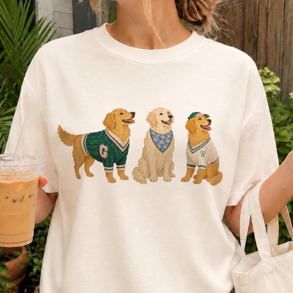 Golden Retriever PNG | Preppy Dog Shirt Design | Tennis Dog Clipart | Sporty Pet Sublimation Graphic